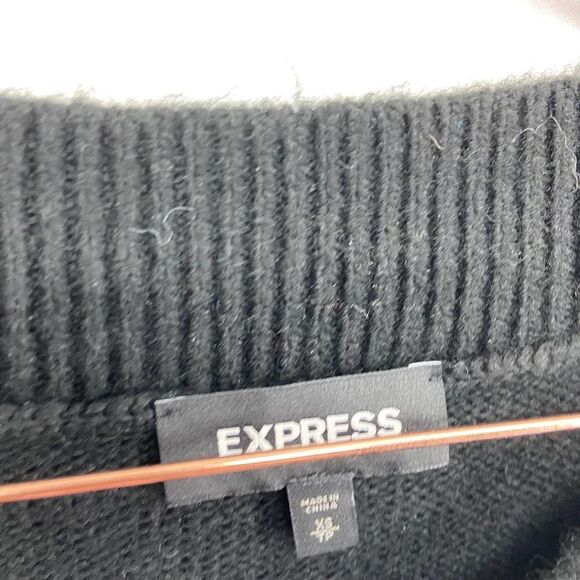 Express Black White Scoop Neck Geometric oversize knit sweater womens xs - Picture 3 of 6